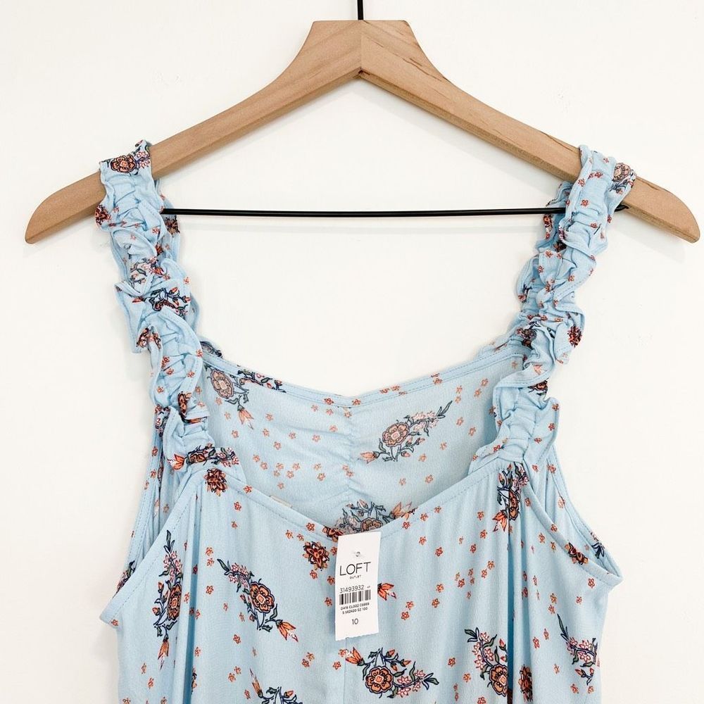 LOFT Blue Orange Floral Slit Summer Midi Dress Slip Sleeveless Dainty Dresses - Picture 4 of 8